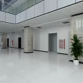 Spacious Lobby Reception Desk In People's Building With Marble Floor Columns And Ceiling Lighting