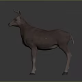 Realistic 3D Brown Deer Model With Antlers On Grey Background And Shiny Floor