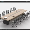 Modern Wooden Conference Table With Black Legs And Ergonomic Mesh Office Chairs