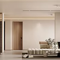 Modern Living and Dining Room Interior With TV Wall Wooden Elements And Green Plant