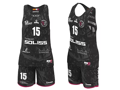 Black Basketball Jersey And Shorts Set With Number 15 Patterned Design And Sponsor Logos 3d model