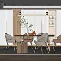 Modern Restaurant Interior Design With Dining Table Chairs Pendant Lights And Decorative Plant