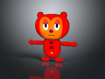 Red Cartoon Bear Game And Movie Character With Orange Face Purple Nose And Arms Outstretched 3d model