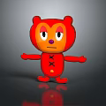 Red Cartoon Bear Game And Movie Character With Orange Face Purple Nose And Arms Outstretched