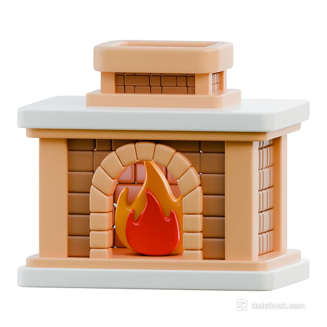 Decorative Ornament Set With Brick Arched Fireplace Design And Red Flame Decoration 3d model 