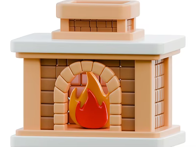 Decorative Ornament Set With Brick Arched Fireplace Design And Red Flame Decoration 3d model