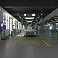 Well Equipped Auto Maintenance Store Interior With Service Cars And Professional Tools