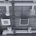 Detailed Ceiling Structure View With Exposed Pipes Vents And Mechanical Equipment