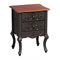 Dark Colored Nightstand With Two Carved Drawers Wooden Top And Curved Legs