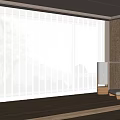 White Venetian Blinds Covering Window In Modern Living Room With Floor Lamp