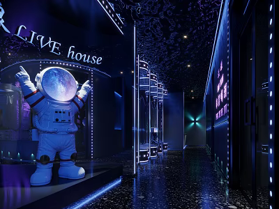 Modern KTV Interior Design With Starry Ceiling Neon Lights And Astronaut Sculpture 3d model