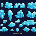 Blue Ice Crystal Rock Glacier Themed Wall Decor With Various 3D Shapes Design