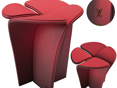 Red Petal Shaped Stool With LV Brand Leather Design And Modern Style 3d model