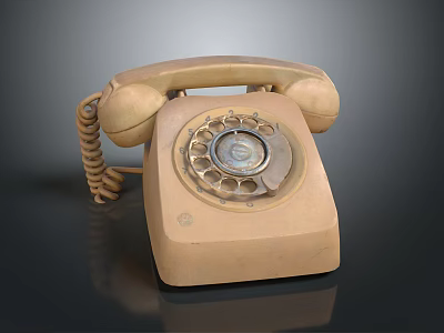 Vintage Beige Rotary Dial Telephone With Curled Cord And Classic Retro Design 3d model