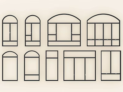 Various Architectural Window Designs Featuring Arched And Rectangular Frame Styles 3d model