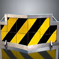 Yellow And Black Striped Metal Barrier With Silver Frame And Reflection On Smooth Gray Surface