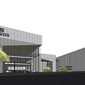 Modern Cultural Center Building with Sleek Glass Facade and Landscaped Greenery Area