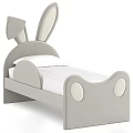 Cute Light Grey Kids Bed With Rabbit Ear Design Upholstered Frame And White Mattress