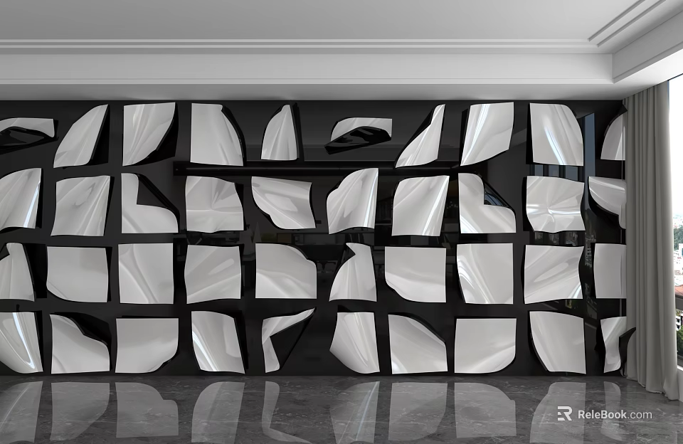 Modern Background Wall With Black And White Geometric Abstract 3D Panel Design 3d model 