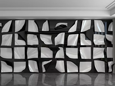 Modern Background Wall With Black And White Geometric Abstract 3D Panel Design 3d model