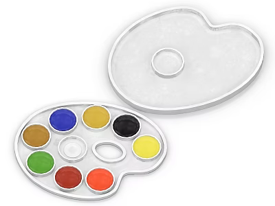 Artist Paint Palette With Assorted Color Paints And Transparent Lid For Art Supplies 3d model