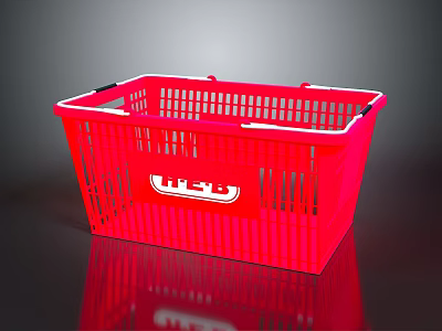 Red Plastic Shopping Basket with White Handles for Daily Household Shopping Use 3d model