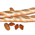 Freshly Baked Assorted Bread With Baguettes Croissants And Small Rolls 3d model