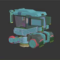 Cartoon Style Blue Cleaning Vehicle With Red Wheels And Yellow Warning Stripes