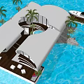 Modern Single Family Villa With Swimming Pool Lush Palm Trees And Large Glass Windows