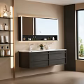 Modern Bathroom Vanity Cabinet With Double Sinks Illuminated Mirror And Storage