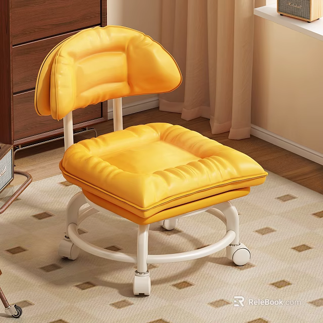 Yellow Padded Stool With White Wheels Comfortable Indoor Seating Furniture 3d model 