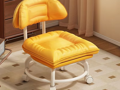 Yellow Padded Stool With White Wheels Comfortable Indoor Seating Furniture 3d model