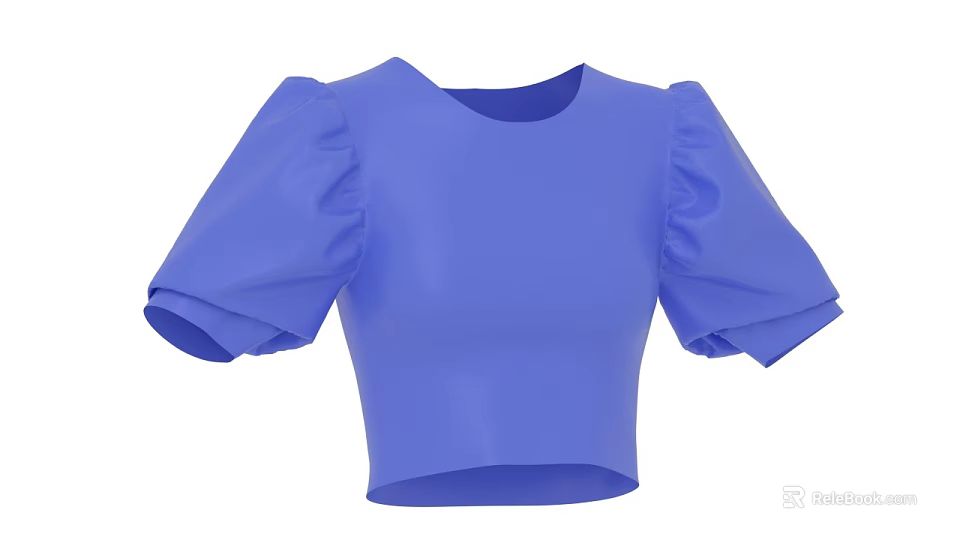 Blue Cropped Top with Puffed Sleeves Stylish Women's Short Sleeve Design 3d model 