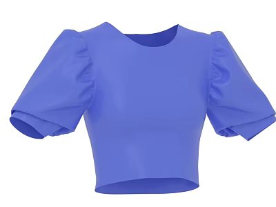 Blue Cropped Top with Puffed Sleeves Stylish Women's Short Sleeve Design 3d model