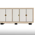 Modern Wooden Entryway Cabinet Sideboard With Light Panels Metal Handles And Black Legs