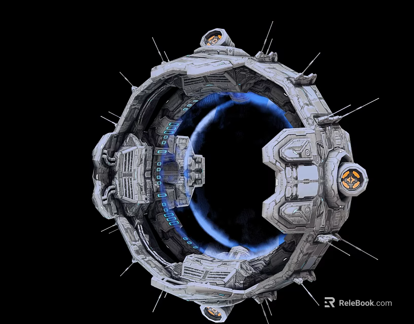 Futuristic Smart Machine With Circular Metallic Frame Blue Glow And Mechanical Components 3d model 