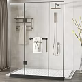Glass Shower Partition With Black Frame Tile Wall Towel Rack And Vase Decor