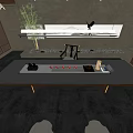 Modern Style Tea Table and Chairs with Landscape Painting Green Plant and Two Round Stools