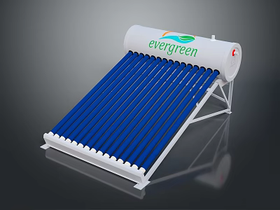 Evergreen Solar Water Heater With Blue Vacuum Tubes White Storage Tank And Stand 3d model