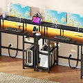 Ergonomic Home Office Desk With Dual Monitors Keyboard Lamp And Gaming PC