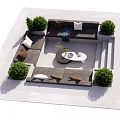 Modular Outdoor Sofa Setup With Green Plants And Round Coffee Table 3d model