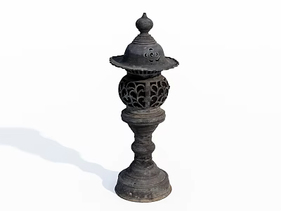 Vintage Outdoor Light With Intricate Carvings And Decorative Metal Pedestal 3d model