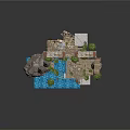 Ancient Architectural Scene Model With Tall Columns Water Pool And Green Plants