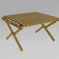 Golden Outdoor Table with Striped Tabletop and Folding Legs for Garden Patio Use