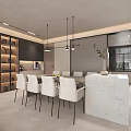 Elegant Modern Living Dining Room Interior With Grey Sofa Marble Coffee Table And Green Plant