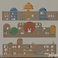 Playful Kids Bookshelf Design With Various Wooden Shapes Shelves And Rabbit Decor