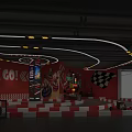 KATING Themed Indoor Space With Red White Striped Stairs And Racing Cartoon Racer