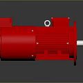 Red Industrial Electric Motor With Metal Housing And Rotating Drive Shaft