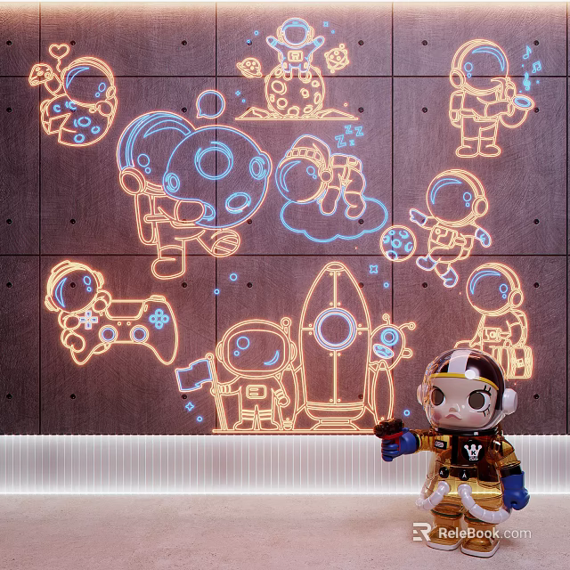 Illuminated Decorative Lights with Astronaut Rocket Planet Game Controller Wall Patterns 3d model