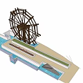 Wooden Waterwheel Garden Ornament With Water Feature And Platform Structure